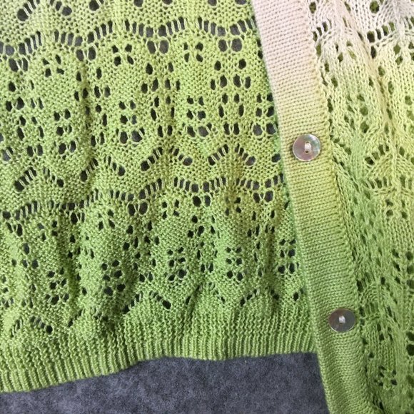 Cynthia Rowley Sweater S Cardigan Dip Dye Cotton Blend Blue Green Open Knit - Picture 4 of 12